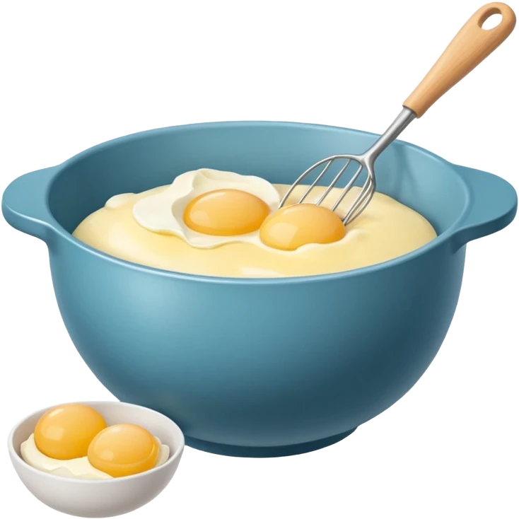 baking preperation with mixing bowl with uncracked eggs and butter emoji