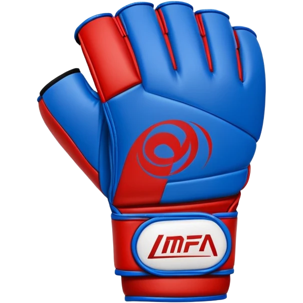 An MMA cage glove, half red and half blue, symbolizing both fighters, surrounded by a simplified octagon shape, dynamic energy lines, minimal and sharp design emoji