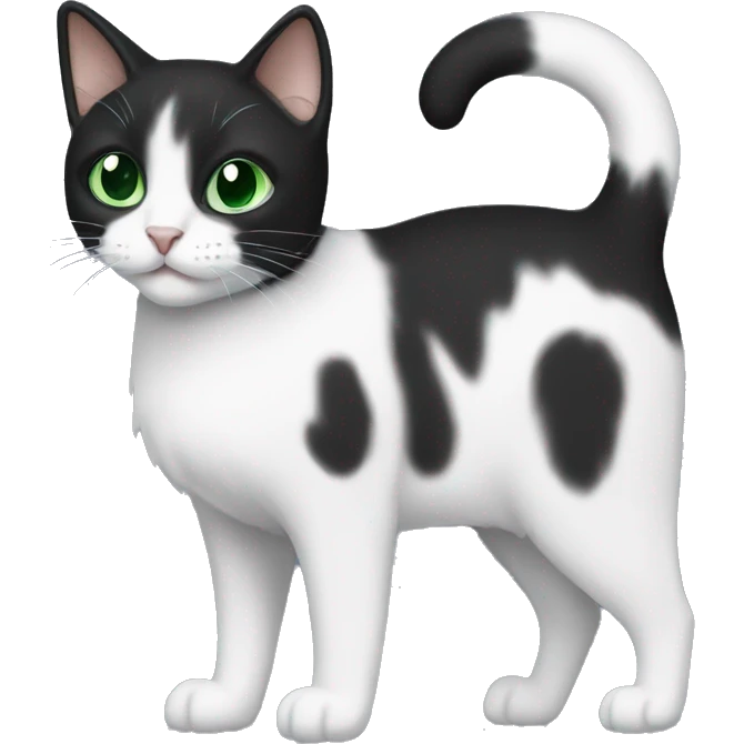 Black and white cat with green eues emoji