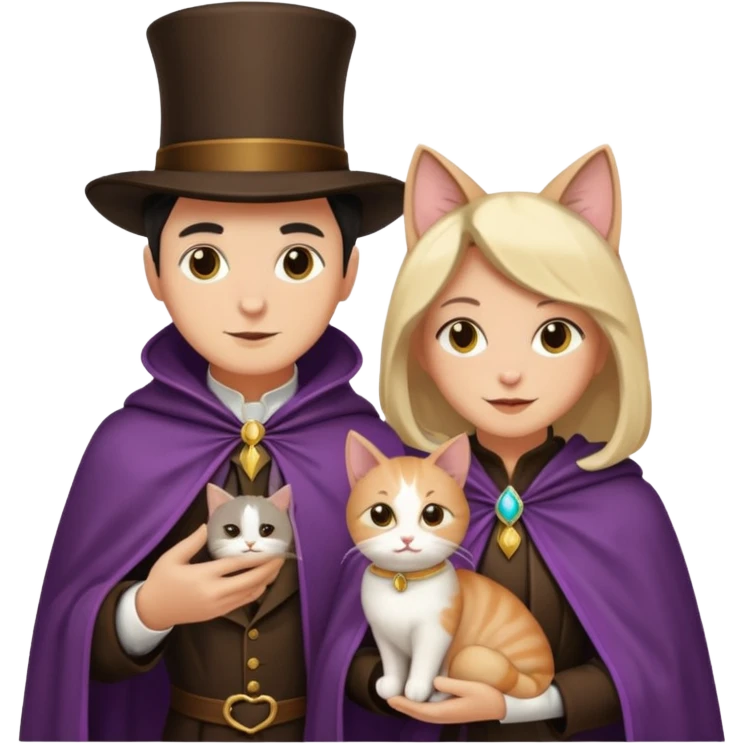 magician couple and their pet cat emoji