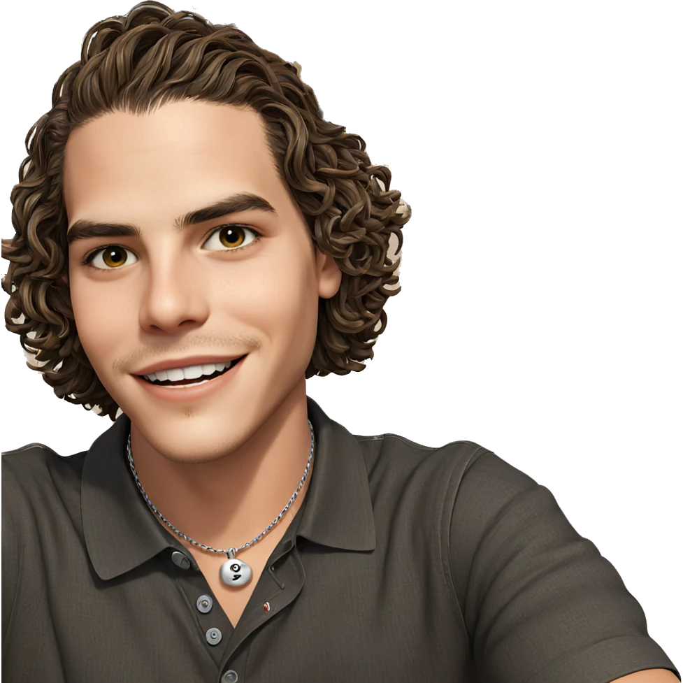 smiling boy outdoors with necklace emoji