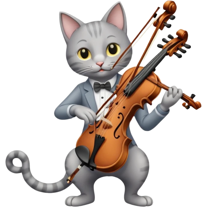 thin grey cat play violin, long full body emoji