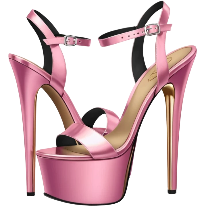 ultra realistic pair of platform high heel sandals, pink metallic chrome bottoms emoji