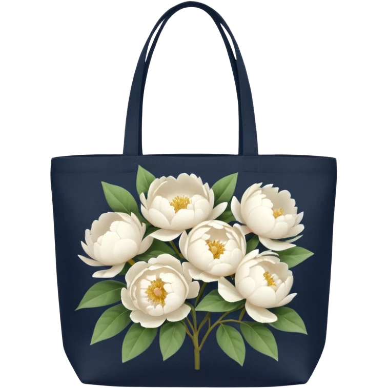 canvas tote bag filled with white peonies  emoji