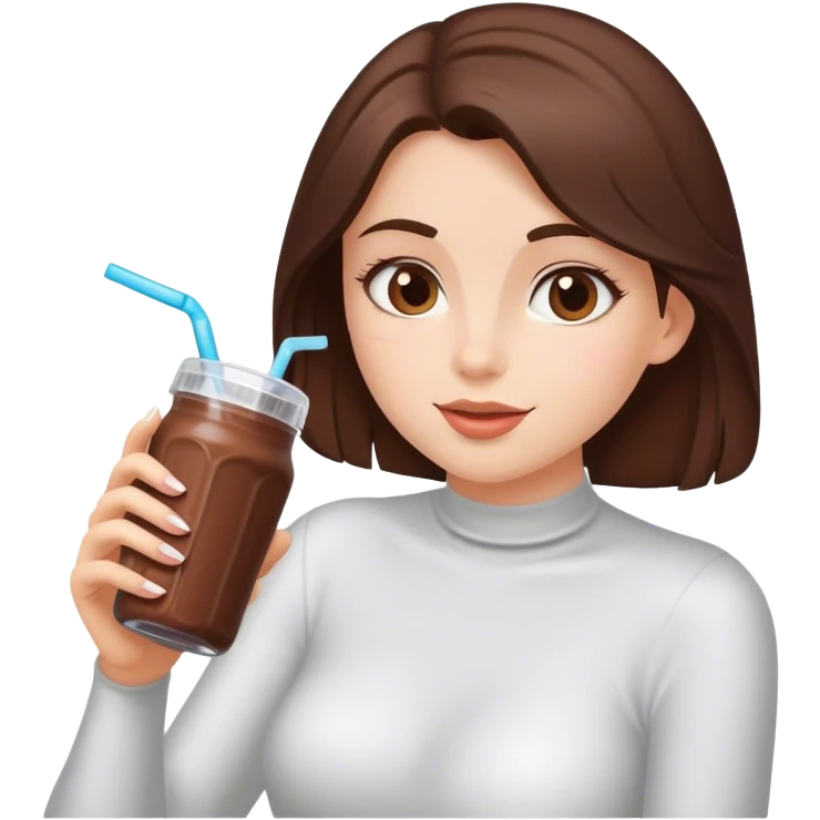 White girl brunette drinking chocolate healthy shake In a bottle emoji