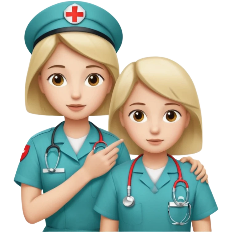 A young medic (woman) attending to a child patient at the local hospital emoji