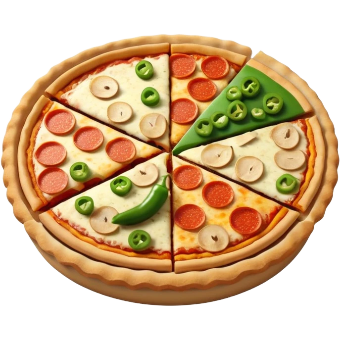 3d pie chart whith pizza as base and different colored unequal slices emoji