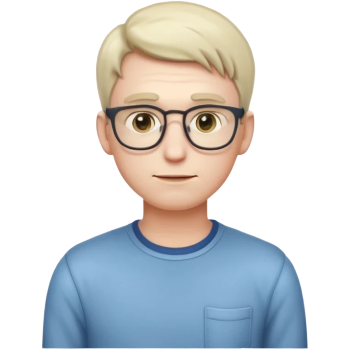 A realistic adult male character with pale skin, soft features, slightly shy expression, slim build, subtle blushing, wearing casual nerdy clothes, standing timidly, styled in a mature, clean, semi-realistic emoji style with soft shading, readable at small icon size emoji
