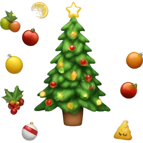 Christmas tree with healthy food on it and lights emoji