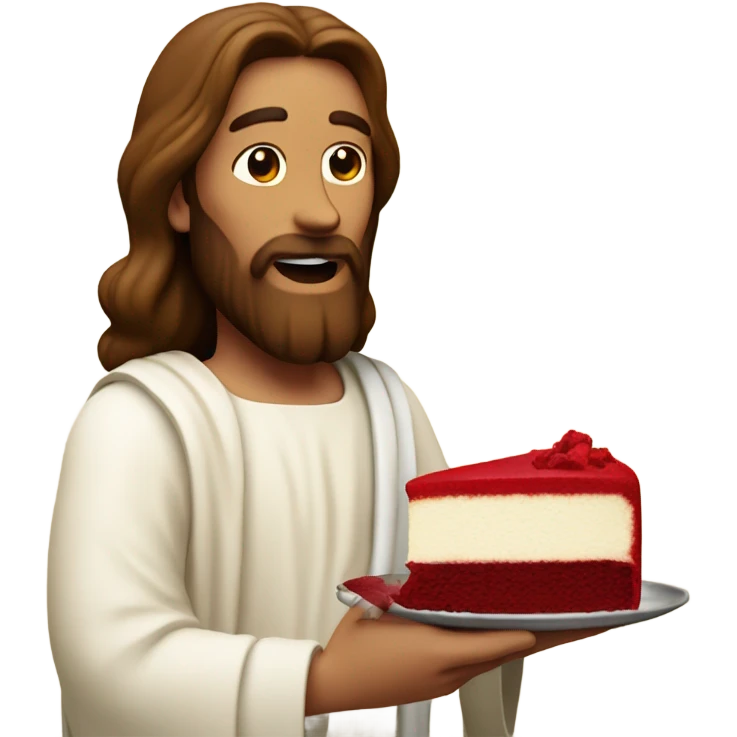 Jesus holding slice of red velvet cake emoji