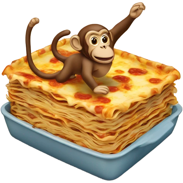 Monkey flying on top of lasagna emoji