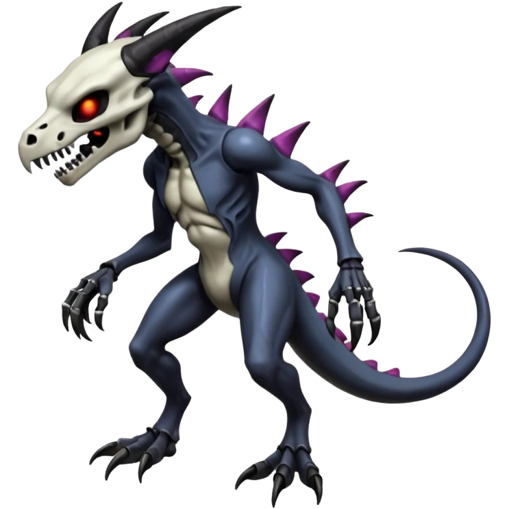 Shiny Futuristic Badass Demonic Spectral Dusky Spooky Skull-faced Cool Hot Stylish Handsome Alien-Salandit-Darkrai-Marowak-Venom-Fakémon-fusion (full body) emoji