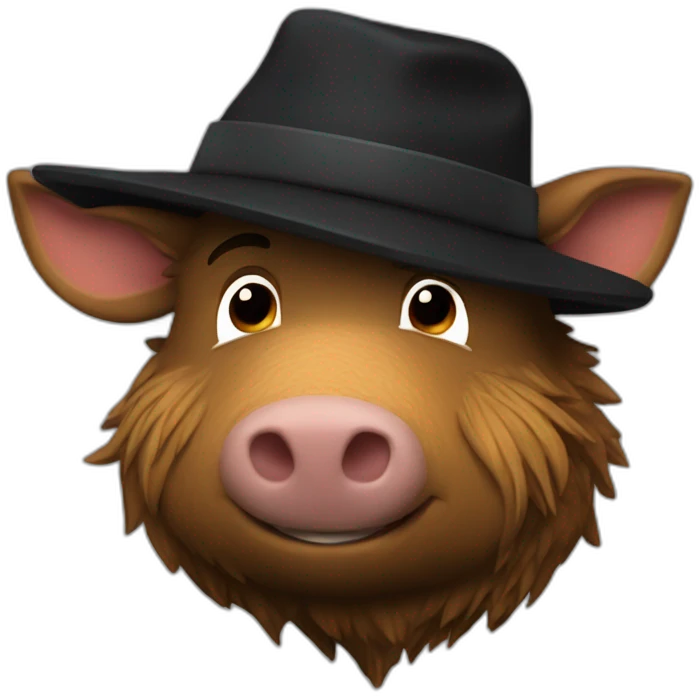 fullface wild tired brown boar with stubble in a black jacket and a black winter hat emoji