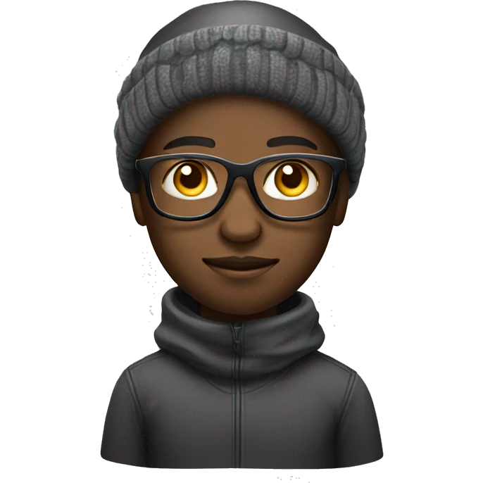 black african young techy male with eye glass and head warmer emoji