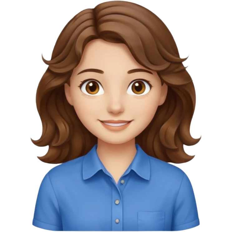 brown hair, hazel eyes, blue shirt, wavy hair pretty girl emoji