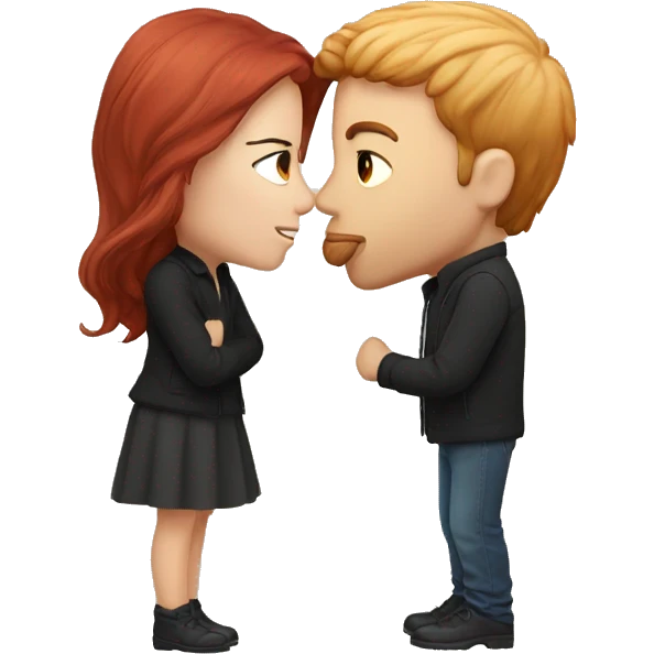 A red-haired guy kisses a brunette emoji