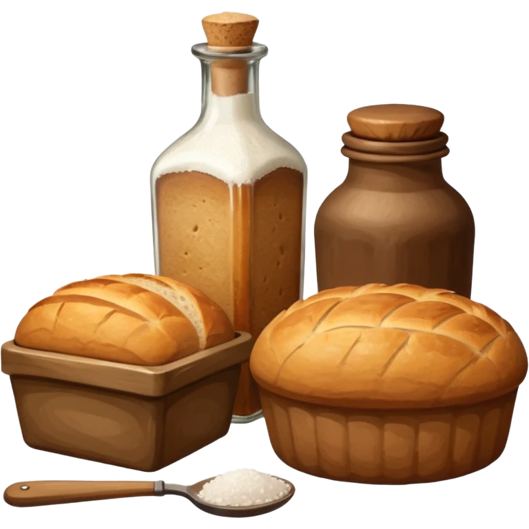 a bottle of salt (salt cellar) and a loaf of peasant bread - still life composition emoji
