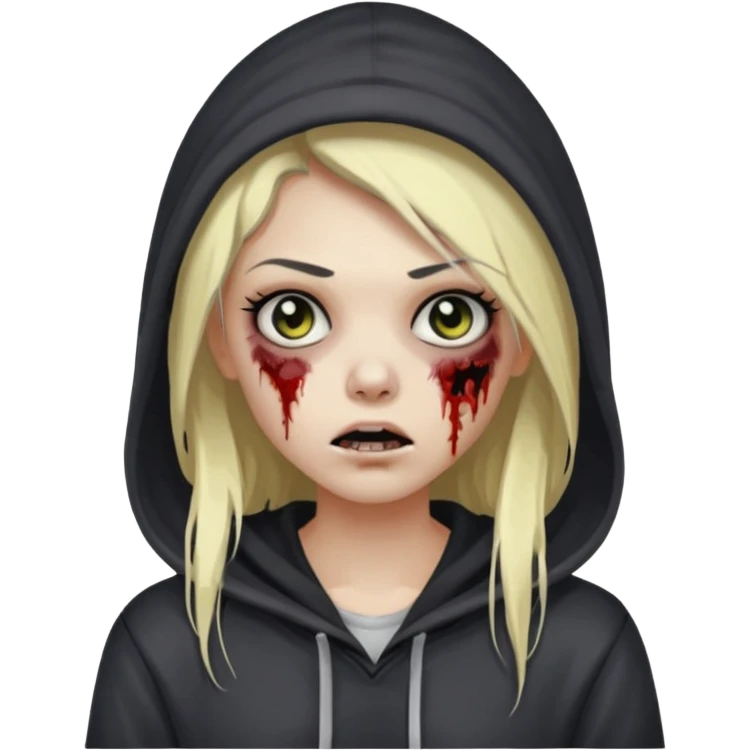 Draw a zombie girl with dark black hair with blonde highlights, long hair, and a hoodie. emoji