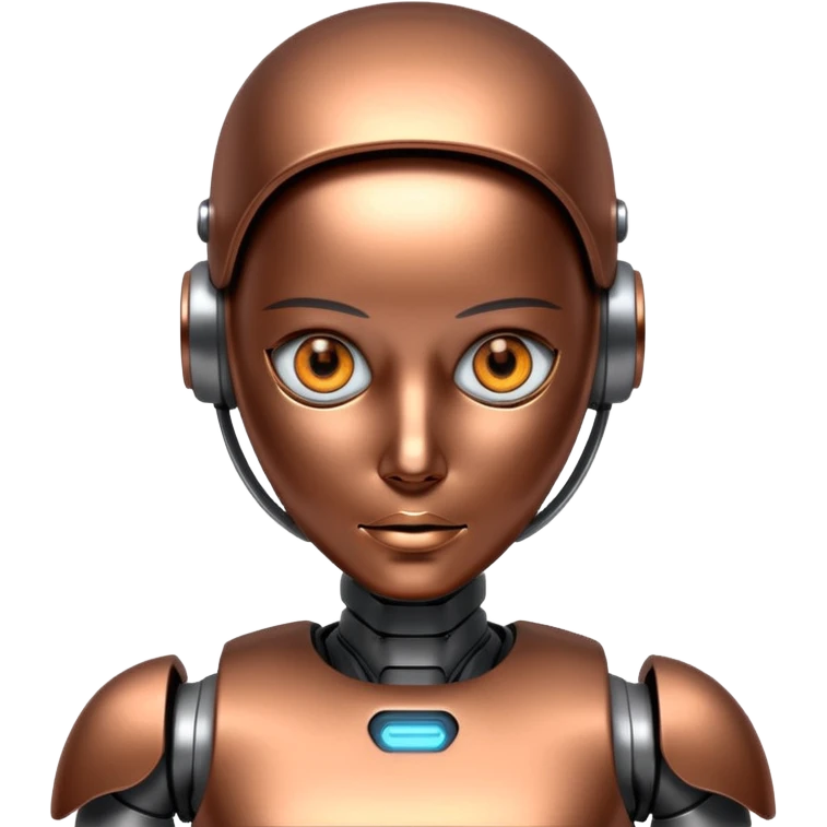 thinking robot, sleek futuristic, glowing eyes, thoughtful pose emoji