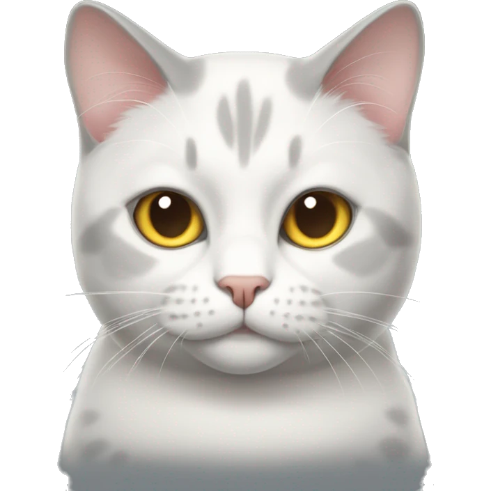 white-gray cat, with the letter M on his forehead, fat emoji