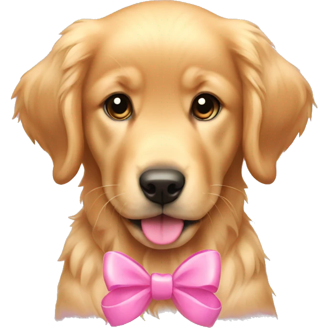 female golden retriever puppy with pink bows on her ears emoji