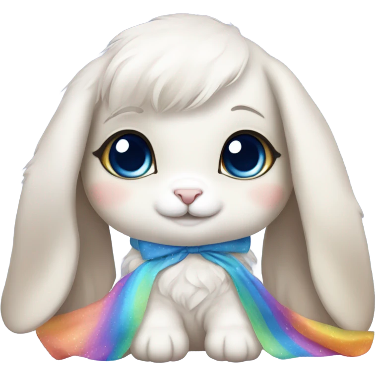 Cute holland lop bunny with big blue eyes wearing rainbow dress emoji
