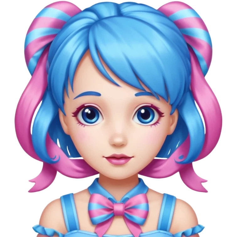 candy girl from candyland long blue pink mixed candy hair with ribbon and  emoji