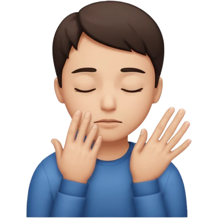 An emoji eyes close looking down with fingers together emoji