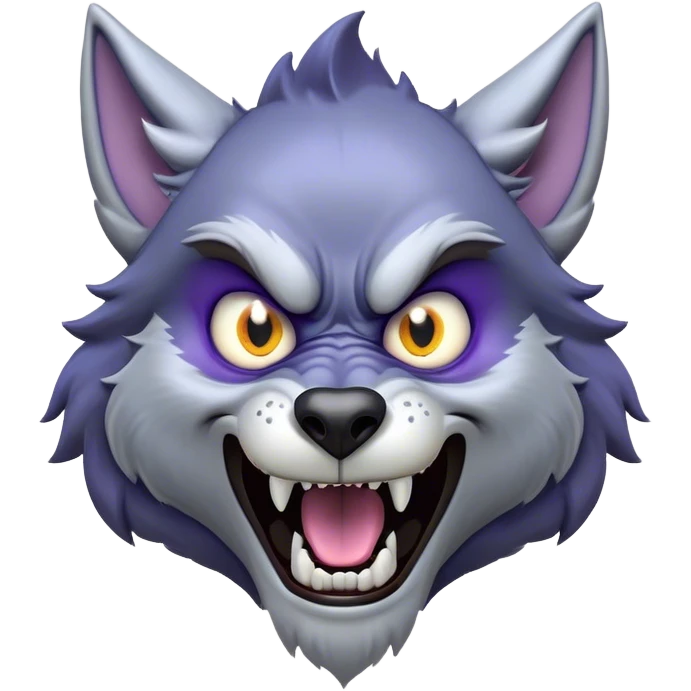 Cinematic Comical Werewolf Portrait Emoji, with a whimsically exaggerated lupine face in vivid moonlit grays and silvers, head cocked in a dramatically shocked expression with comically oversized, wide eyes and a playful snarl, simplified yet hilariously expressive, highly detailed with a soft cartoonish glowing outline capturing the mischievous humor of a werewolf mid-transformation! emoji
