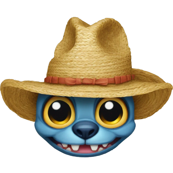 Stitch avec un chapeau de paille et une cicatrice sous l’oeil emoji