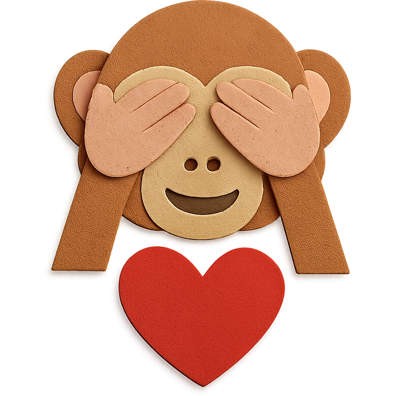 paper craft style see no evil monkey holding a heart emoji