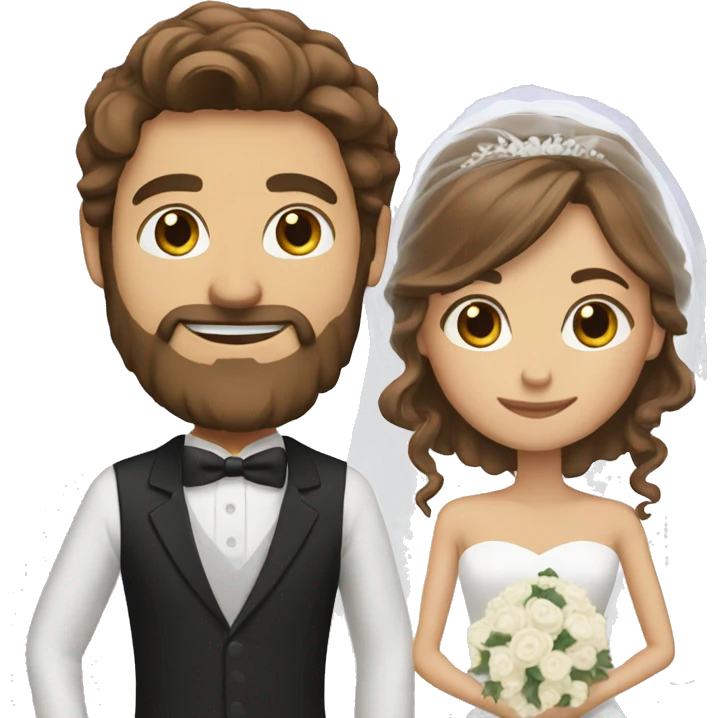 Groom with brown hair and beard and bride with long brown hair  emoji