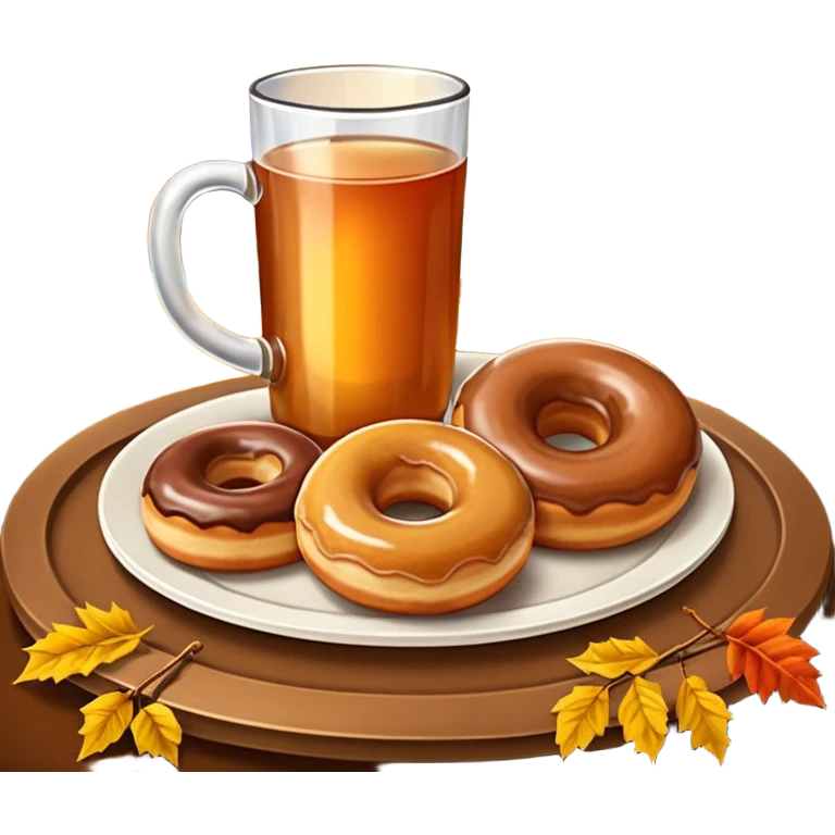 Apple cider and donuts on a tray fall scenery emoji