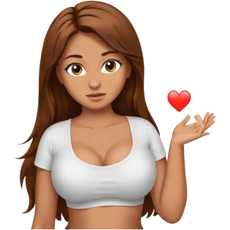 девушка с длинными коричневыми волосами и густыми ресницами и пузиком и сиськами, фото по пояс emoji