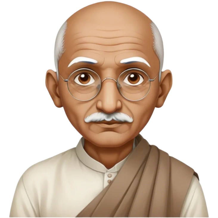 Cinematic Realistic Mahatma Gandhi Portrait Emoji, depicted as a humble, wise leader in simple attire with a serene determined expression, rendered with soft textures and warm natural lighting that captures his peaceful yet resolute spirit. emoji