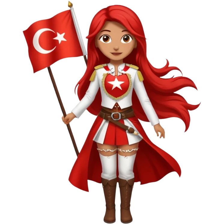 ultra sexy happy Turkish girl with Turkish flag in national outfit, full body, long bright hair emoji
