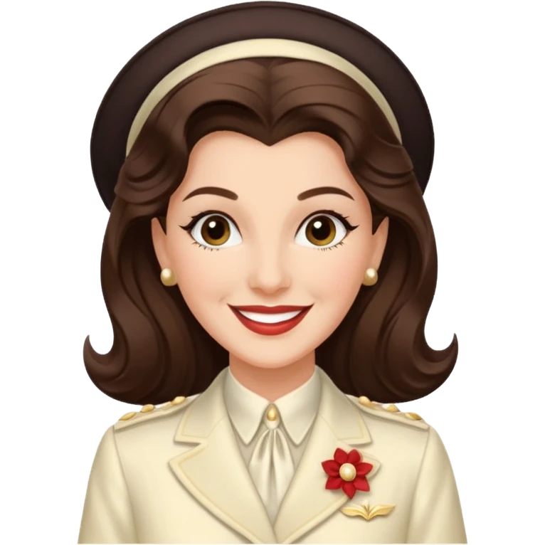 Maxene Andrews from The Andrews Sisters with long dark brown hair, ivory outfit emoji