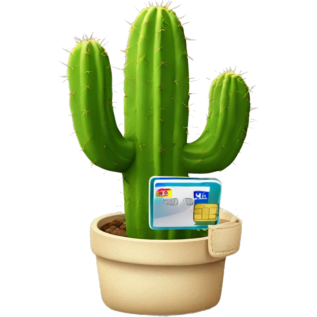 cactus leaving from smartphone holding  sim card emoji