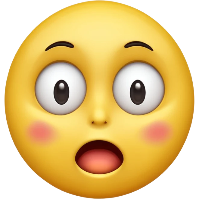 A 3D glossy yellow emoji face with a horrified expression, only large wide-open eyes, wide-open mouth, raised eyebrows, no nose, vector style, black background, high quality, soft studio lighting emoji