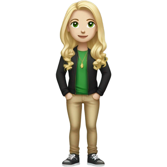 skinny pretty long blonde girl slanted green eyes gold jewlery light skin black shirt emoji