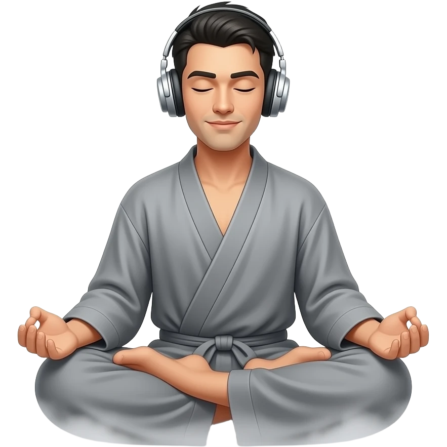 meditating man with headphones light beige skin tone black hair emoji