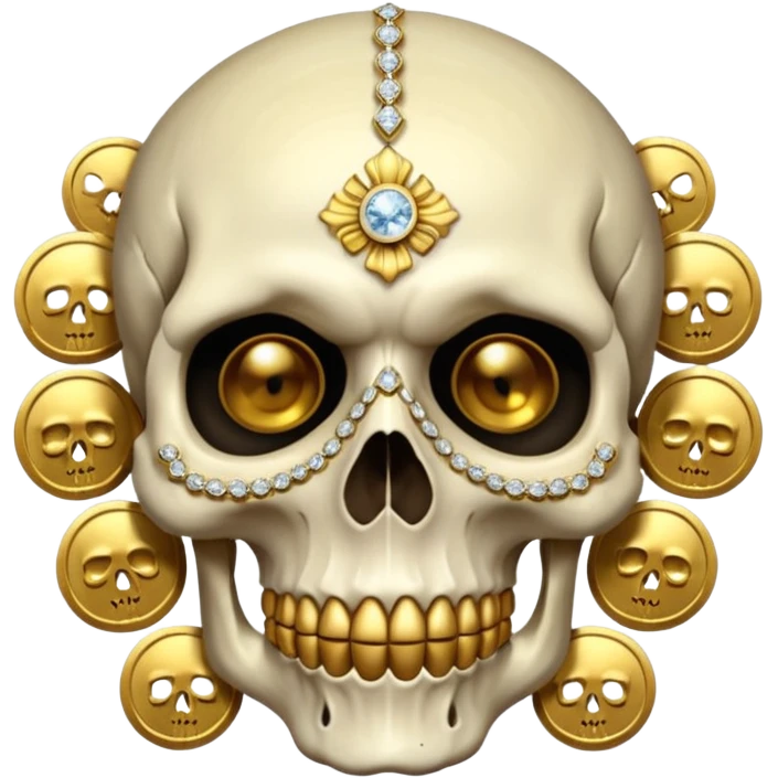 Skull head with gold coins and diamonds emoji