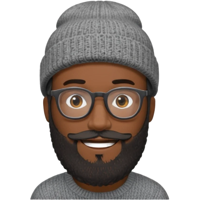 A dark-skinned man with a gray knit beanie, black glasses, a full beard, and a friendly smile. emoji