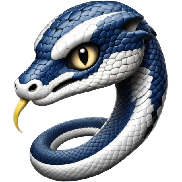 Кобра с чёрными и белыми глазами и чёрной и белой молниями из глаз. У неё чёрно-белая футбольная форма с надписью FangElite emoji