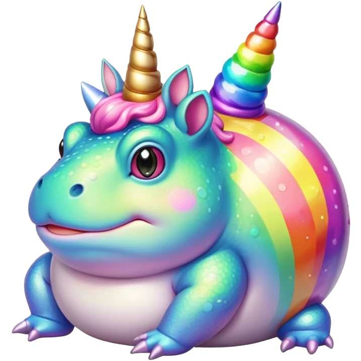 fat round rainbow toad with unicorn horn emoji