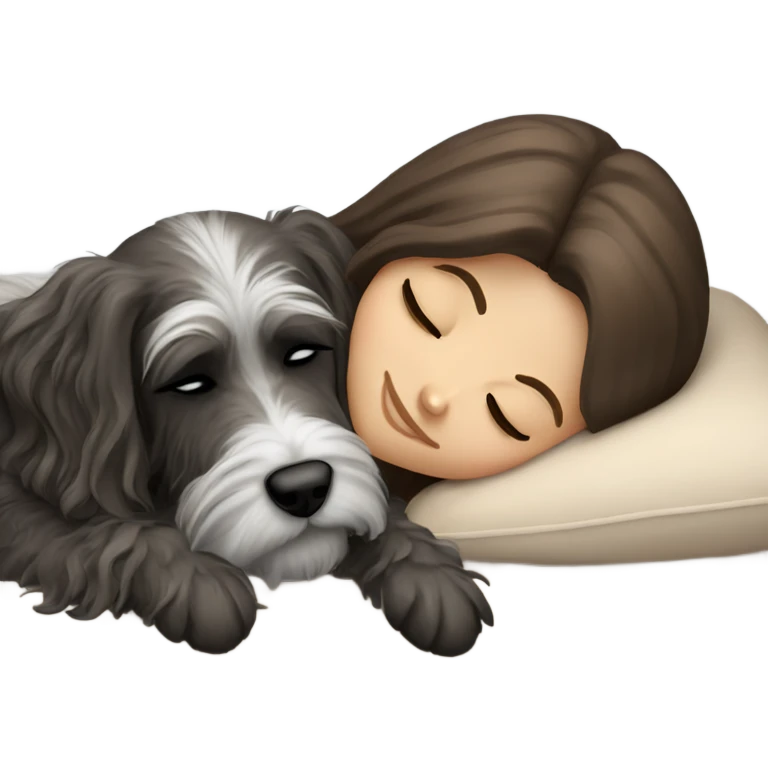 White girl brown long hair sleeping with a zvergschnauzer  emoji
