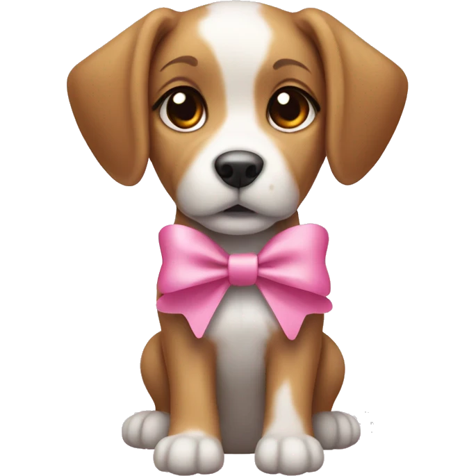 Light brown and white puppy with pink bow emoji