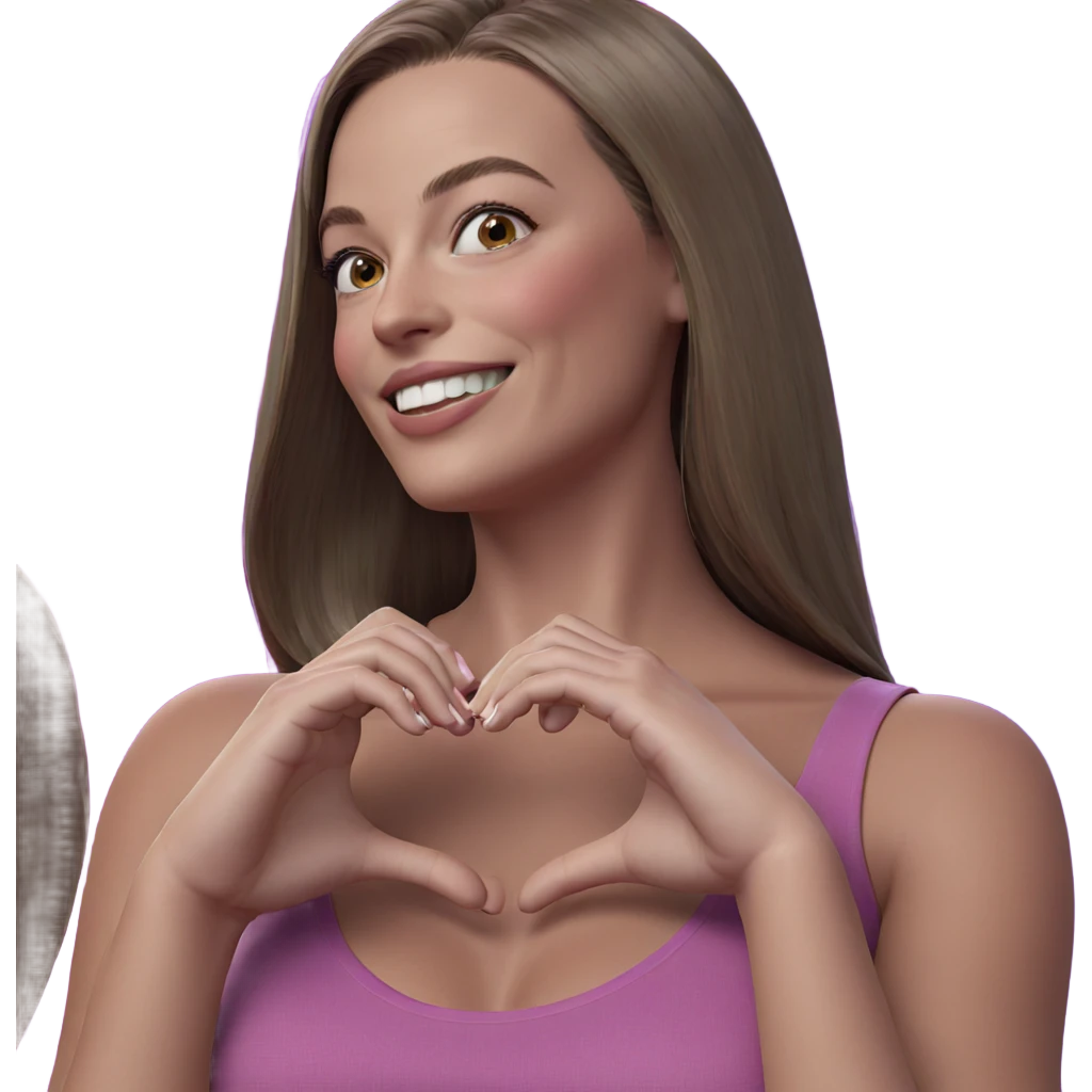 smiling girl with heart hands emoji