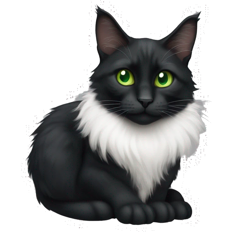 Black cat mainecoon/ European short Hair mix with green eyes and small Point with  white fur on the chest emoji