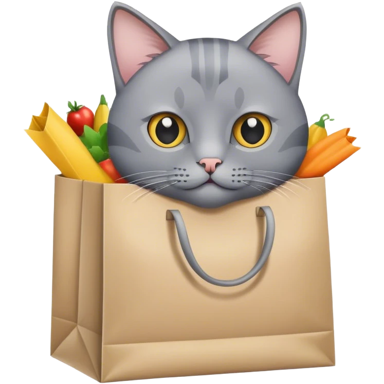 gray Cat sitting in shopping bag emoji